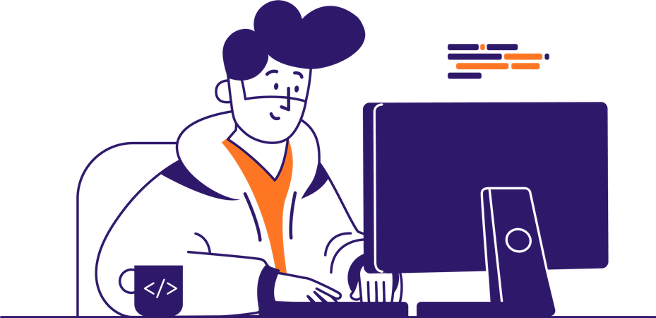 Male developer working on laptop  Illustration