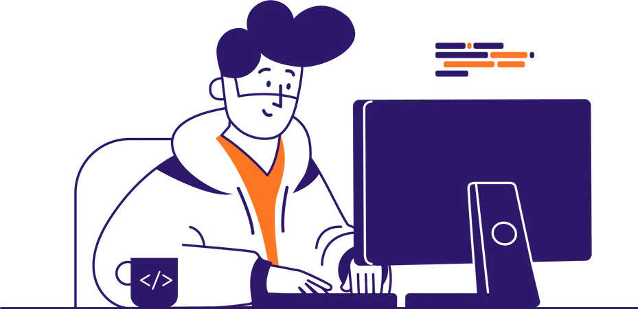 Male developer working on laptop  Illustration