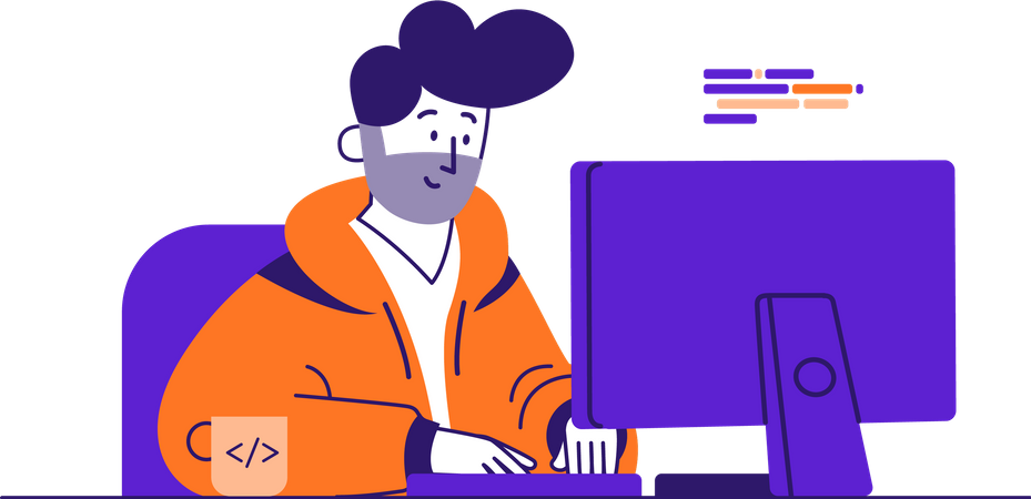 Male developer working on laptop  Illustration