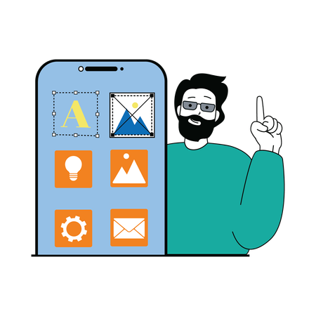 Male developer working on mobile app  Illustration