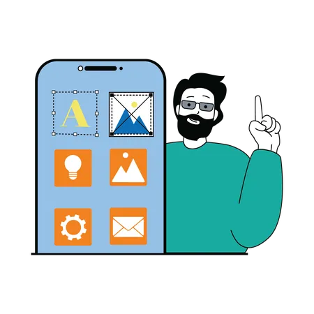 Male developer working on mobile app  Illustration