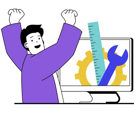 Male developer working on project  Illustration