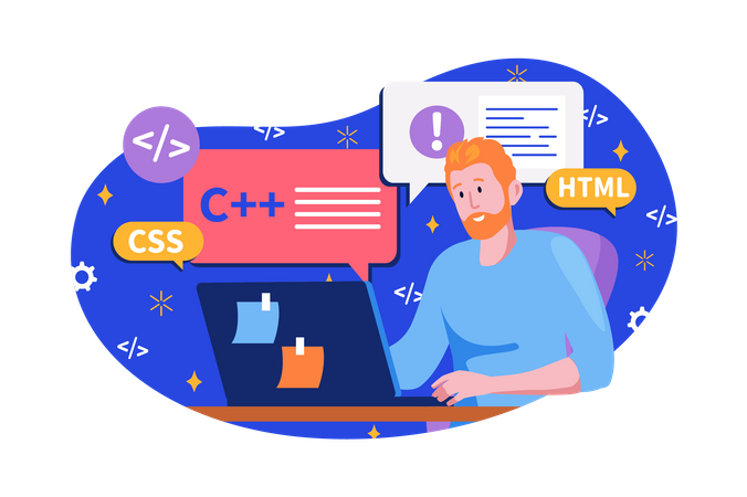 Male developer working on project  Illustration