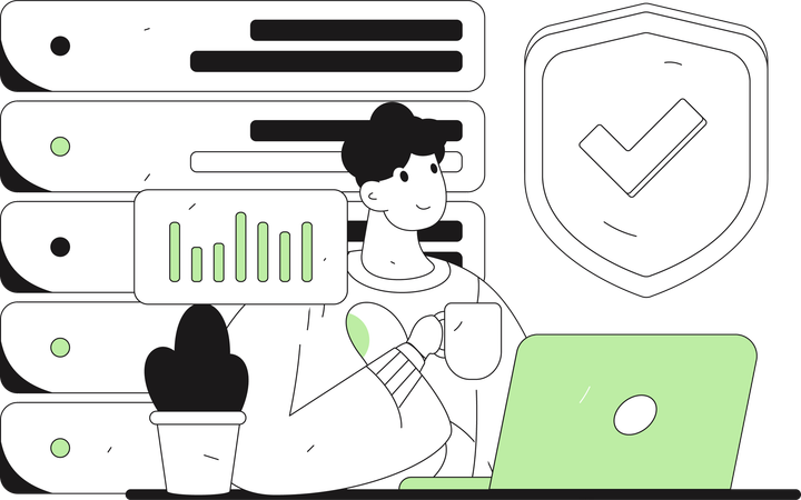 Male developer working on server security  Illustration