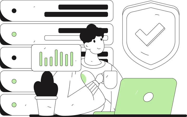 Male developer working on server security  Illustration