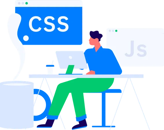 Male developer working on website coding using css code  Illustration