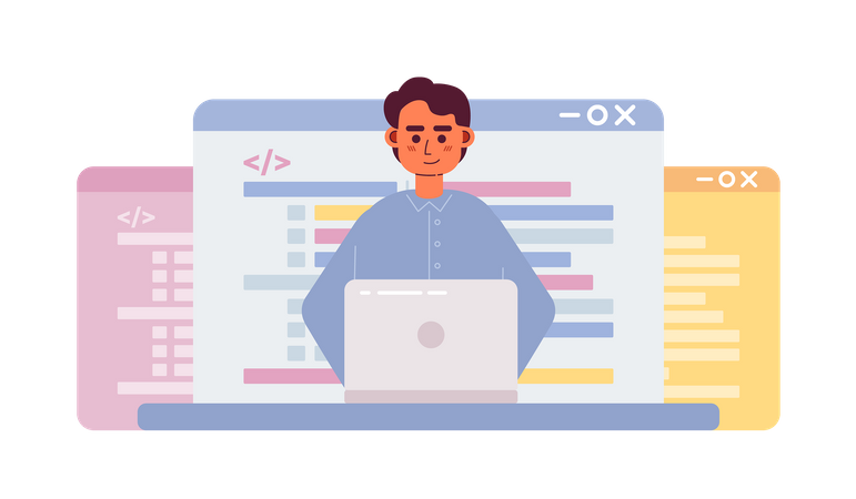 Male developer working on website programming  Illustration