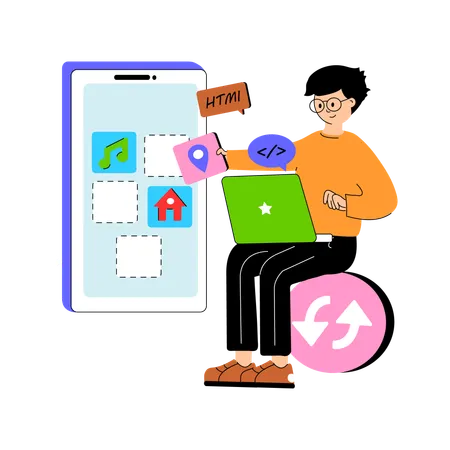 Male Developing Mobile App  Illustration