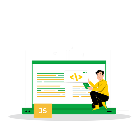 Développeur Javascript masculin travaillant sur le site Web  Illustration