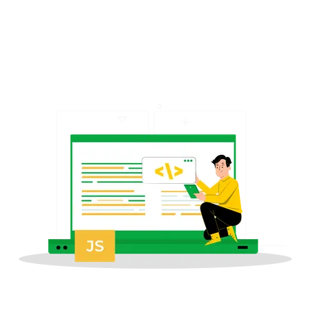 Développeur Javascript masculin travaillant sur le site Web  Illustration