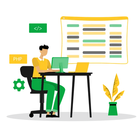 Développeur PHP masculin travaillant sur le site Web  Illustration