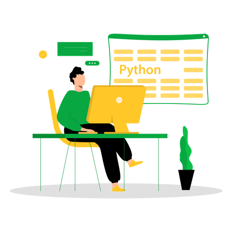 Développeur Python masculin travaillant sur un site Web  Illustration