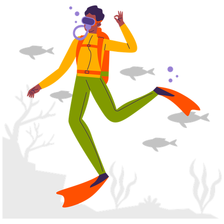 Male diver showing scuba diving gesture  Illustration