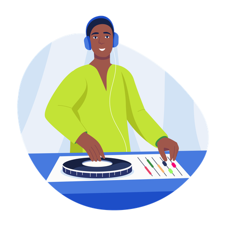 Male dj performing at night  Illustration