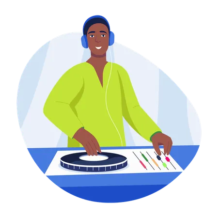 Male dj performing at night  Illustration