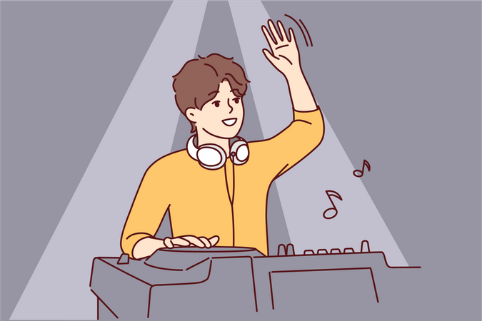 Male DJ playing at concert  イラスト