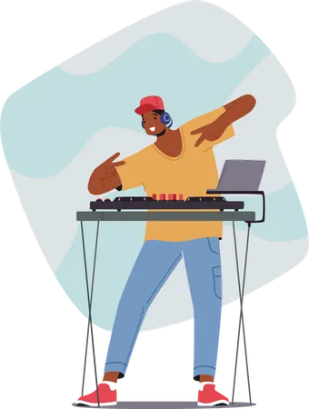Male DJ playing mix of songs Illustration