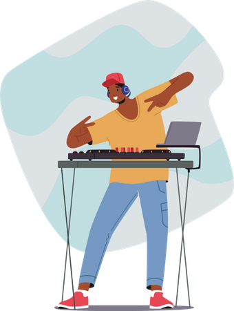 Male DJ playing mix of songs  Illustration