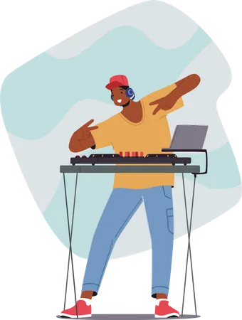 Male DJ playing mix of songs  Illustration