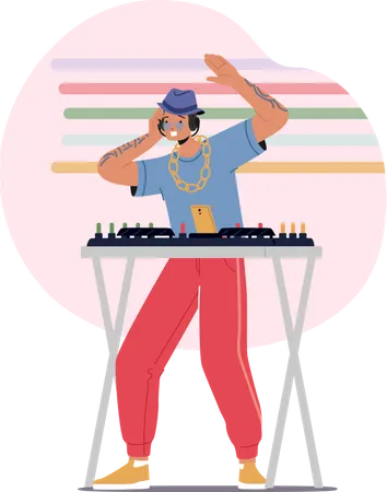 Male DJ playing music at party  Illustration