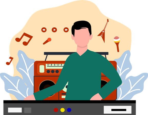 Male DJ playing music  Illustration