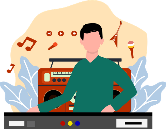 Male DJ playing music  Illustration