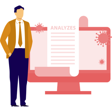 Male doctor  analysis virus report  Illustration