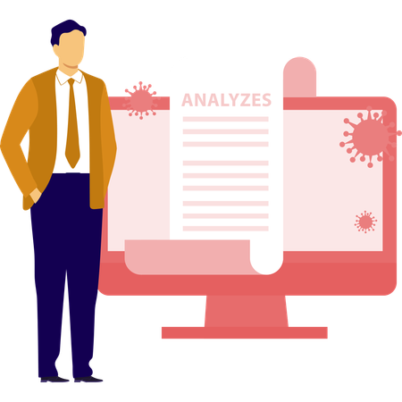 Male doctor  analysis virus report  Illustration