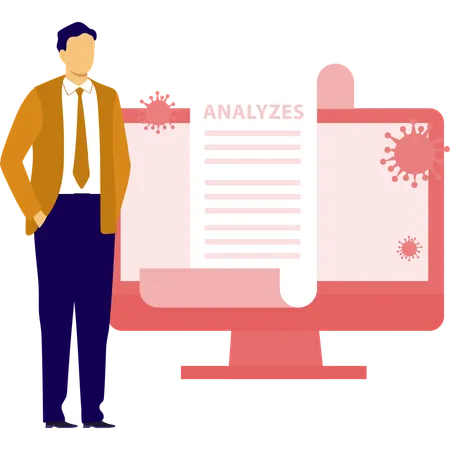 Male doctor  analysis virus report  Illustration