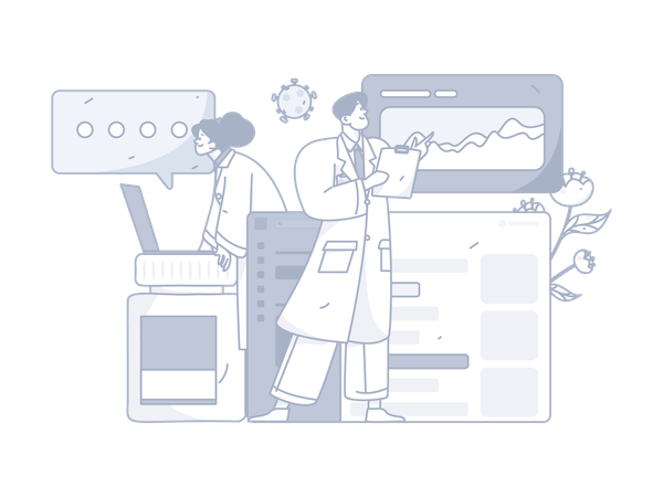 Male doctor and female doctor observing medical report  Illustration