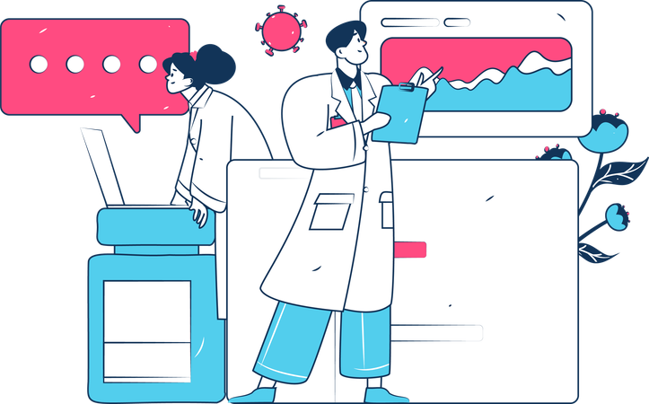 Male Doctor And Female Doctor Observing Medical Report  Illustration