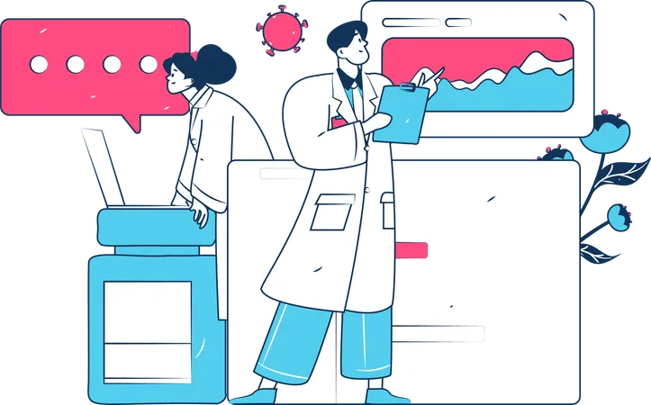 Male Doctor And Female Doctor Observing Medical Report  Illustration