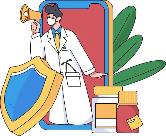 Male doctor announcing medical insurance  Illustration