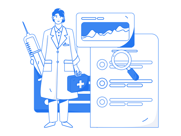Male doctor carrying vaccine and first aid box  Illustration