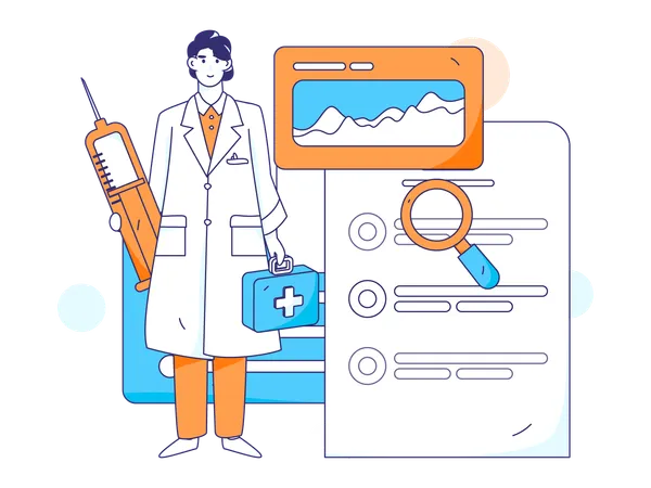Male doctor carrying vaccine and first aid box  Illustration