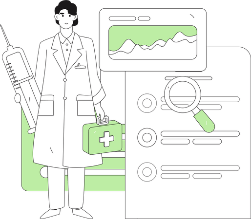 Male doctor carrying vaccine and first aid box  Illustration