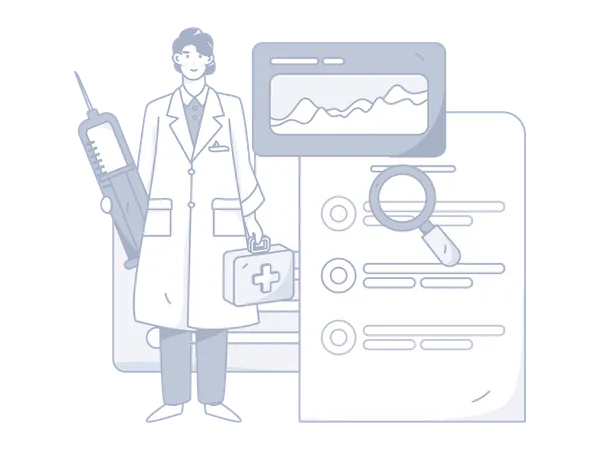 Male doctor carrying vaccine and first aid box  Illustration