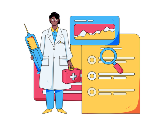 Male doctor carrying vaccine and first aid box  Illustration