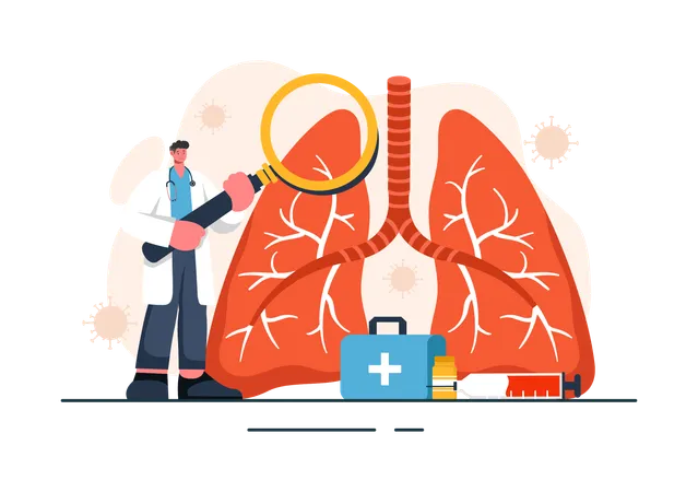 Male doctor Check Asthma Disease  Illustration