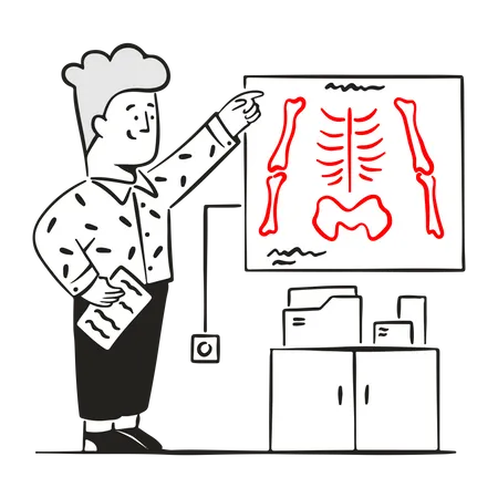 Male doctor check bone report  イラスト