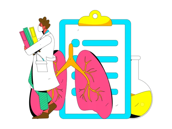 Male doctor check lung report and giving medicine  Illustration