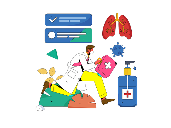 Male doctor check lung report and giving medicine  Illustration