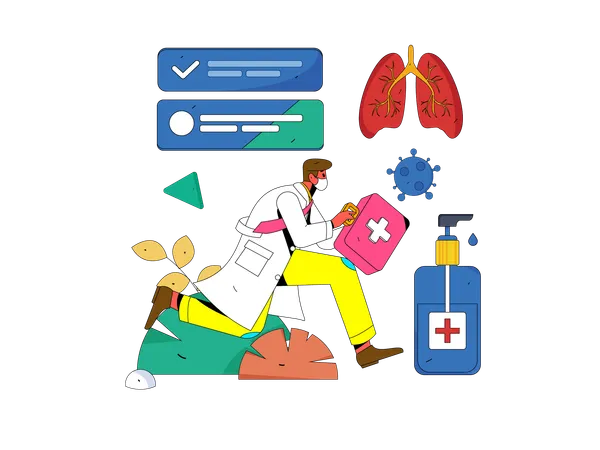 Male doctor check lung report and giving medicine  Illustration