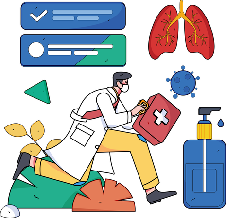 Male doctor check lung report and giving medicine  Illustration