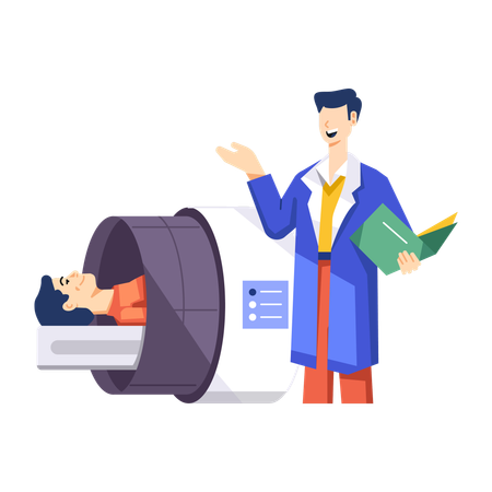 Male Doctor check patient ct scan report  Illustration