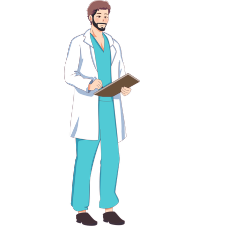 Male Doctor Checking Clipboard  Illustration