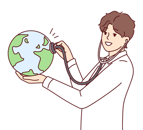 Male doctor  checking globe  Illustration