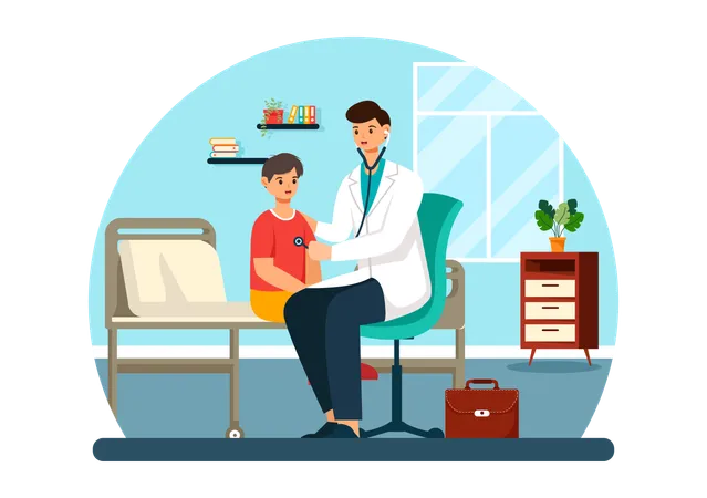 Pediatrician Vector Illustration With Examines Sick Kids For Medical Development Vaccination And Treatment In Flat Cartoon Background Design Illustration