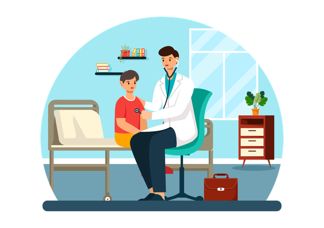 Male doctor checking little boy health  Illustration