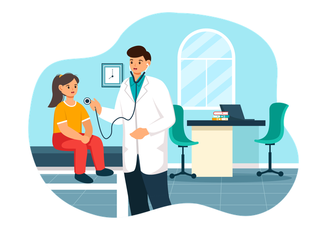 Male doctor checking little girl health  Illustration